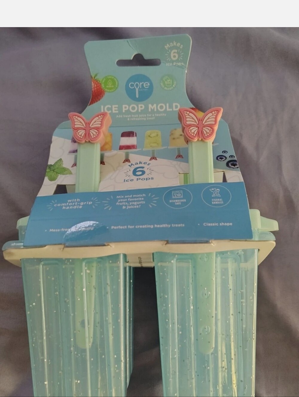 Core Ice Pop Mold Set with Pink Butterfly Handles - Mint